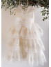 Cap Sleeves Ivory Lace Tulle Cupcake Flower Girl Dress